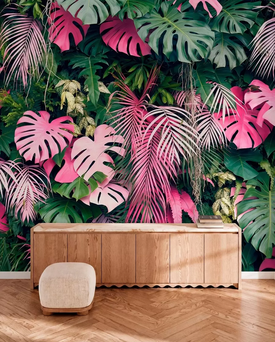 wall murals Зелено и ружичасто лишће u79682