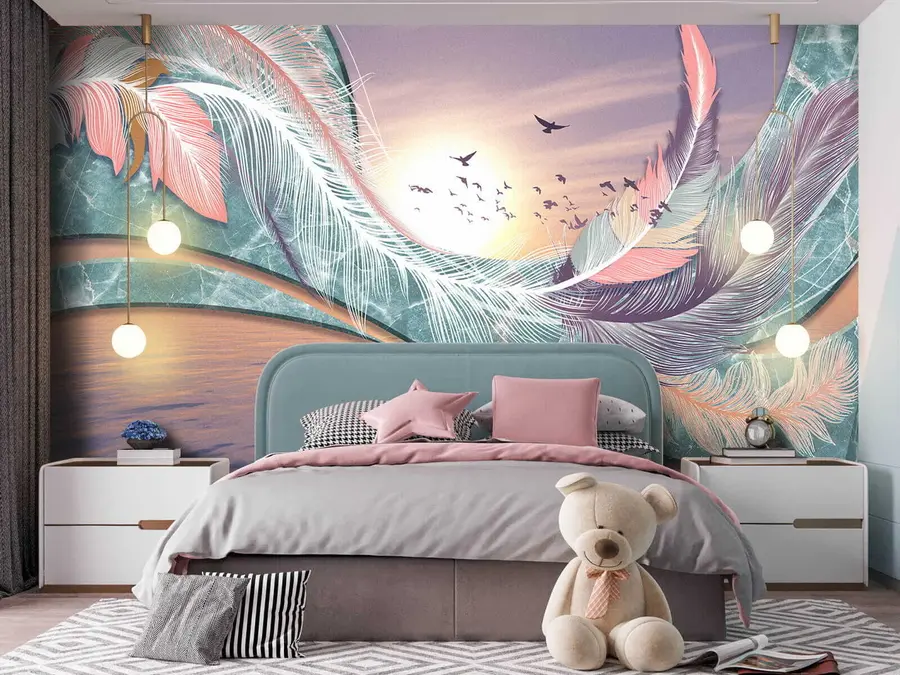 wall murals Перје у мору на заласку сунца u59821