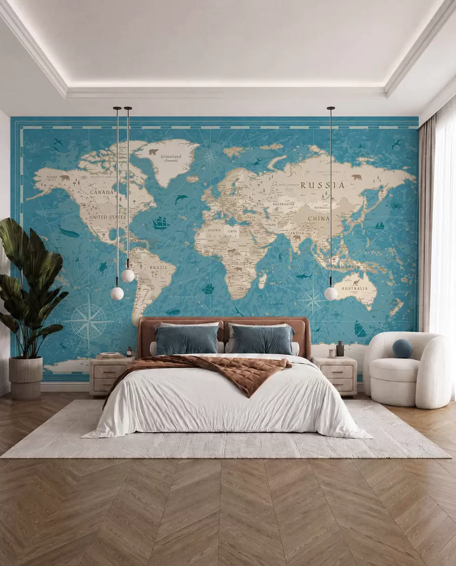 wall murals Stari atlas u tirkiznoj u50378
