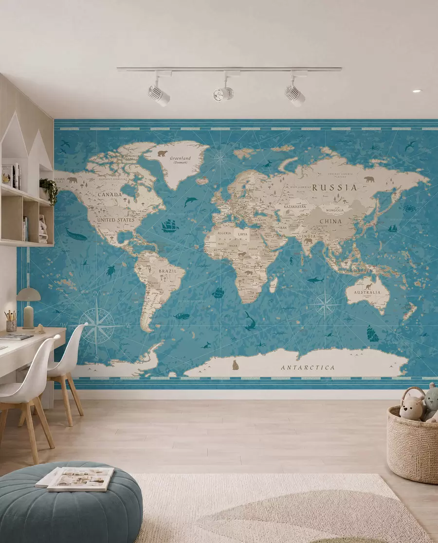 wall murals Stari atlas u tirkiznoj u50378