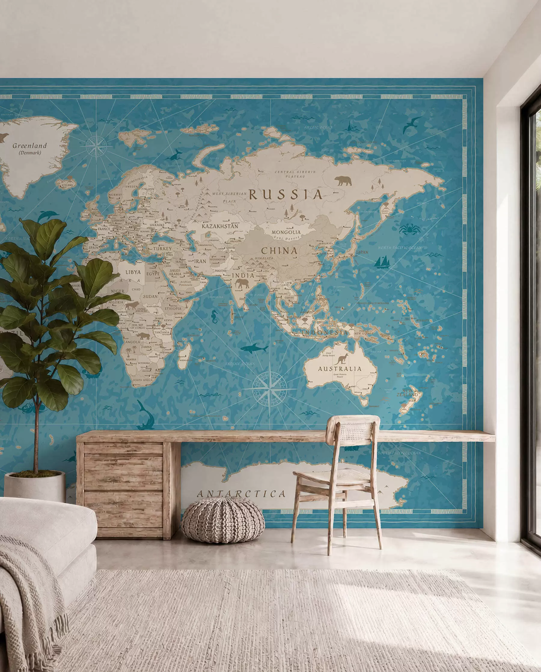 wall murals Stari atlas u tirkiznoj u50378