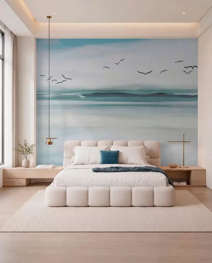 wall murals Galebovi nad obojenim talasima u05695