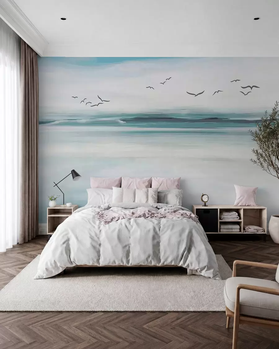 wall murals Galebovi nad obojenim talasima u05695