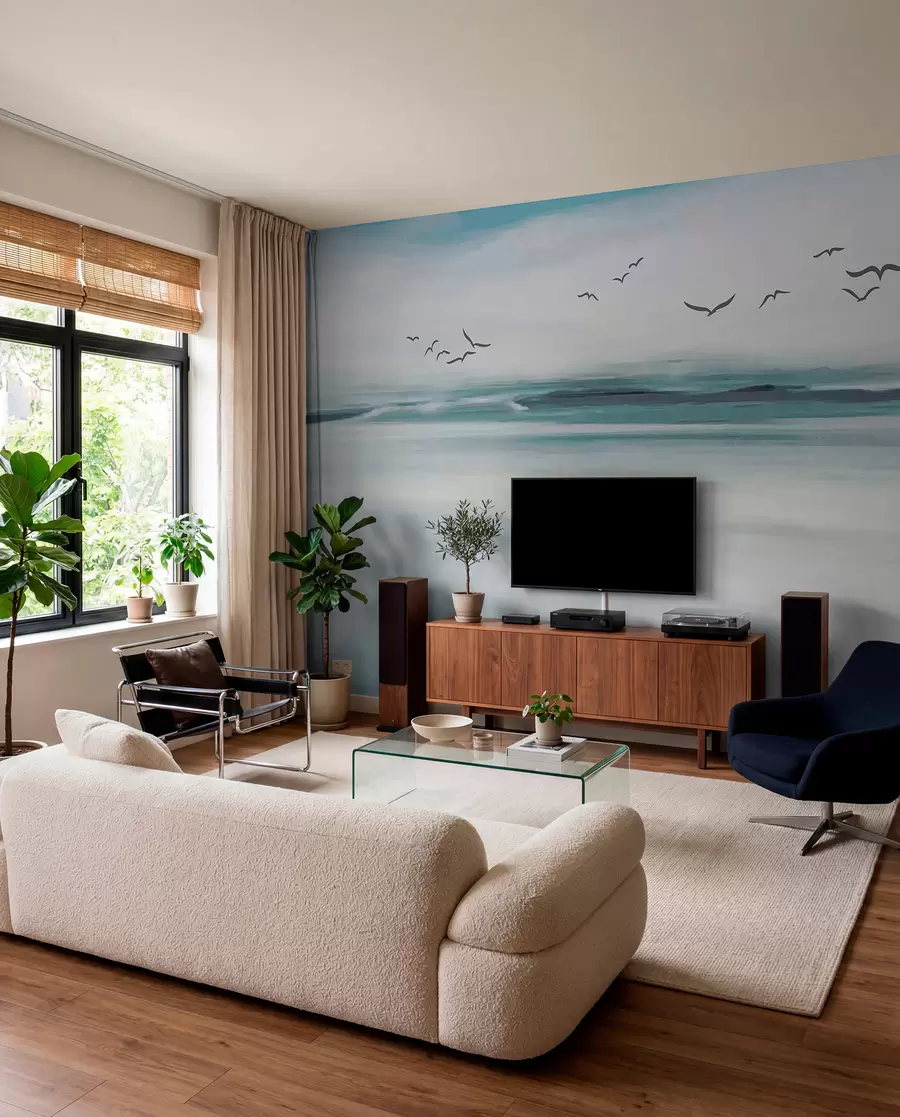 wall murals Galebovi nad obojenim talasima u05695