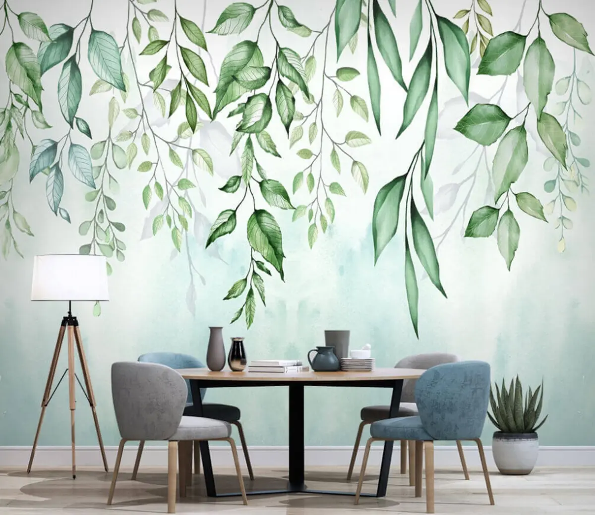 wall murals Светло зелено лишће у акварелу u08700