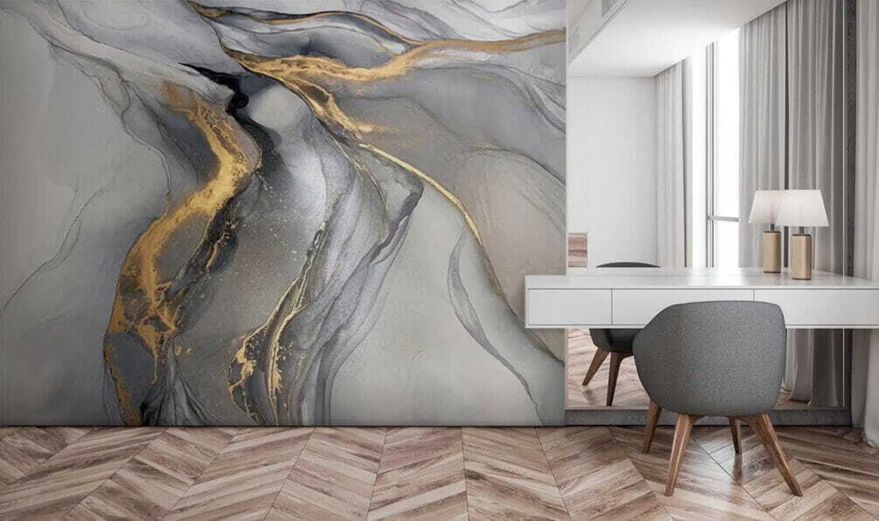 wall murals Сиво-жути мермер, флуидна уметност u18250