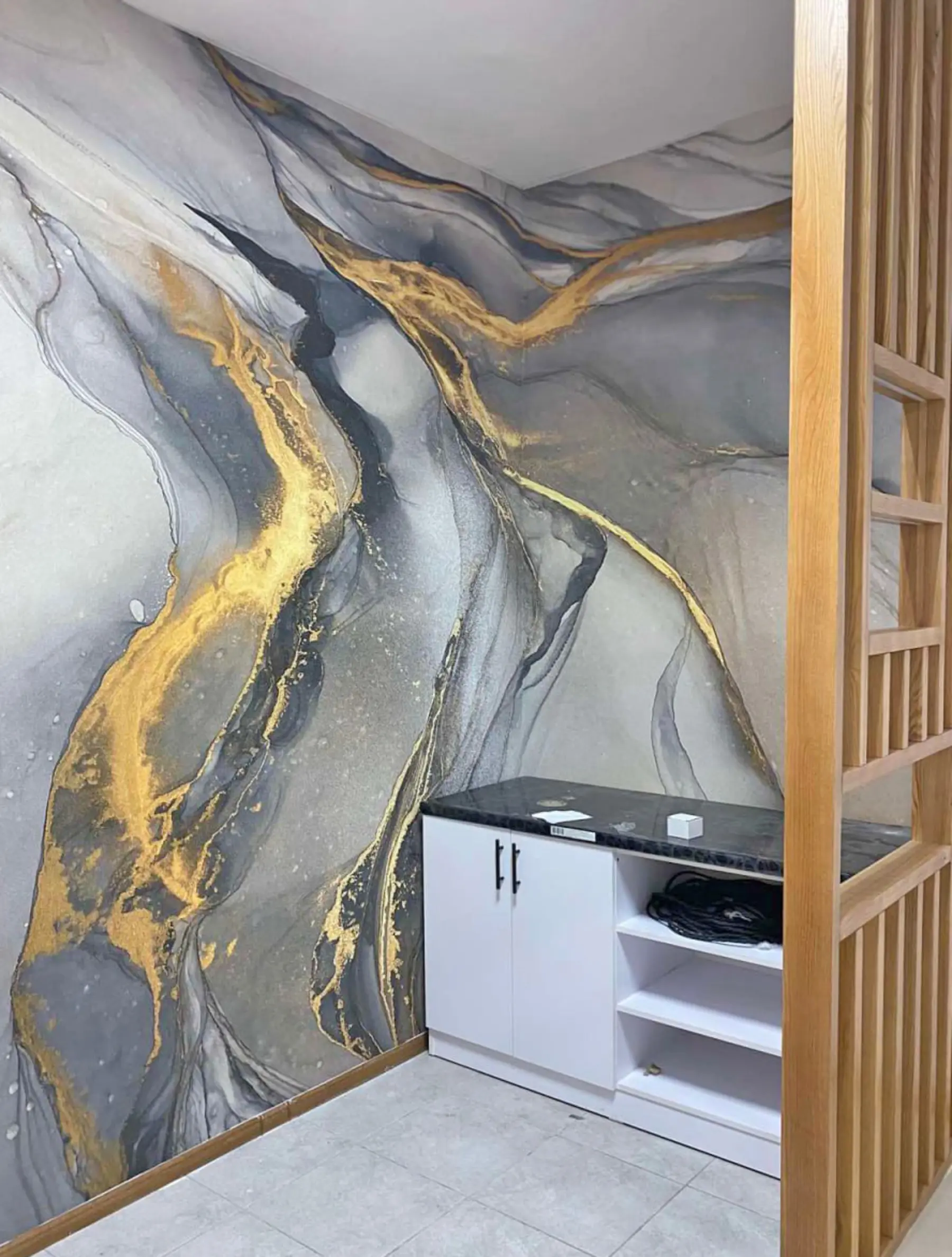 wall murals Сиво-жути мермер, флуидна уметност u18250