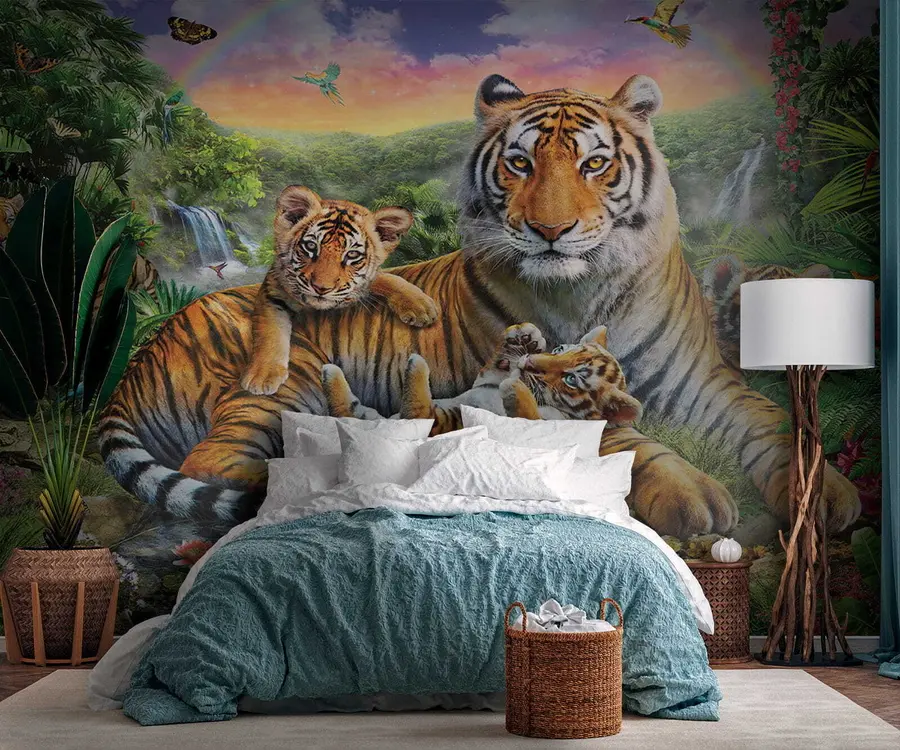 wall murals Бенгалски тигар, сибирски тигар и биљка u18516