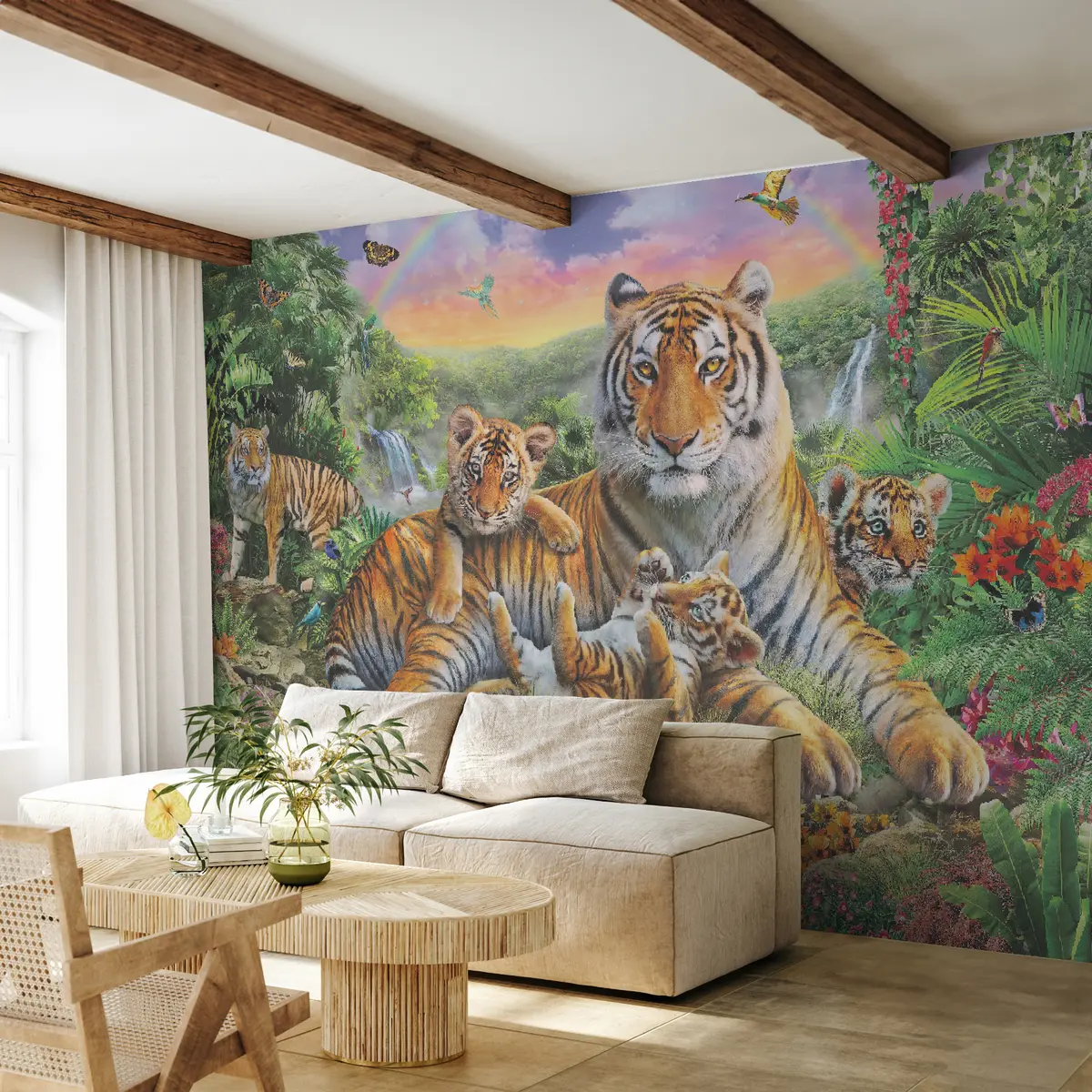 wall murals Бенгалски тигар, сибирски тигар и биљка u18516