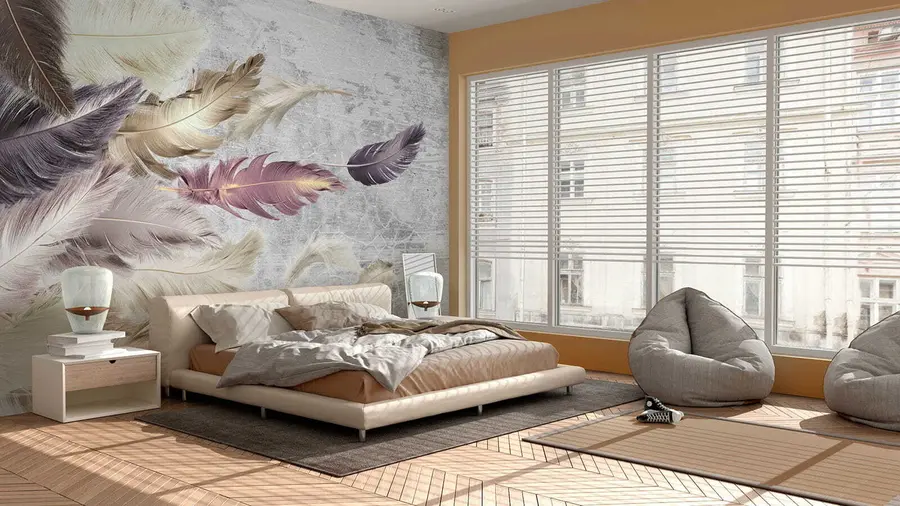 wall murals Перје у боји на бетонском зиду u21165