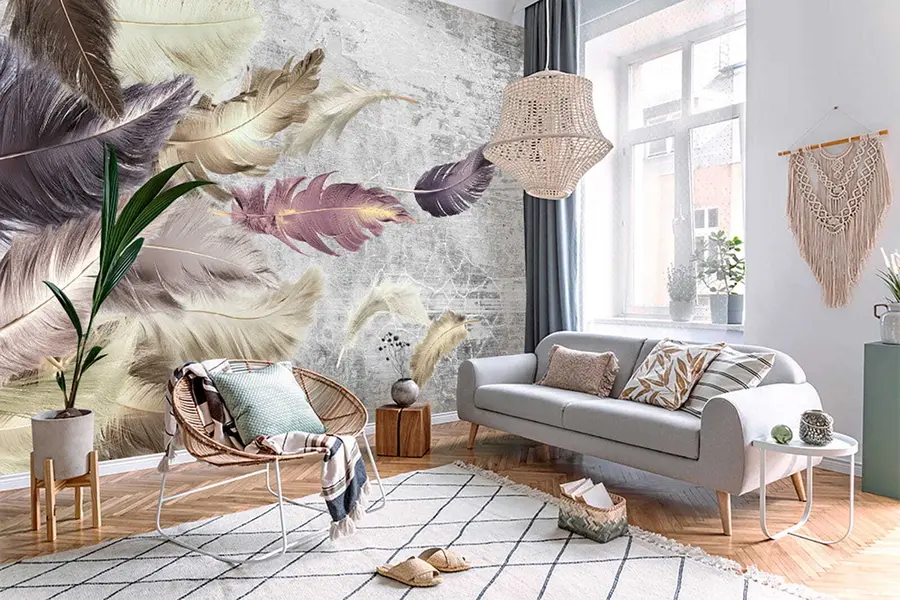 wall murals Перје у боји на бетонском зиду u21165