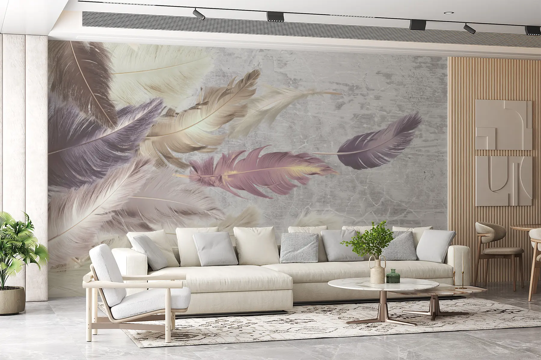 wall murals Перје у боји на бетонском зиду u21165