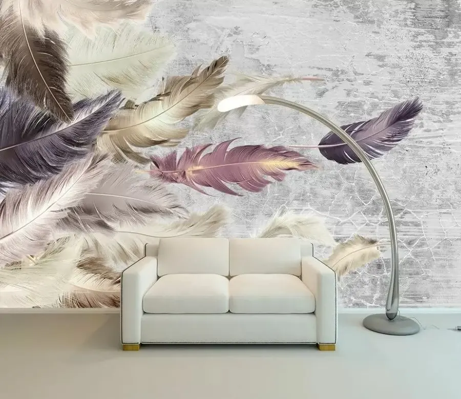 wall murals Перје у боји на бетонском зиду u21165