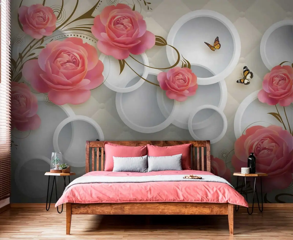wall murals Ружичасте руже и коврче u22883