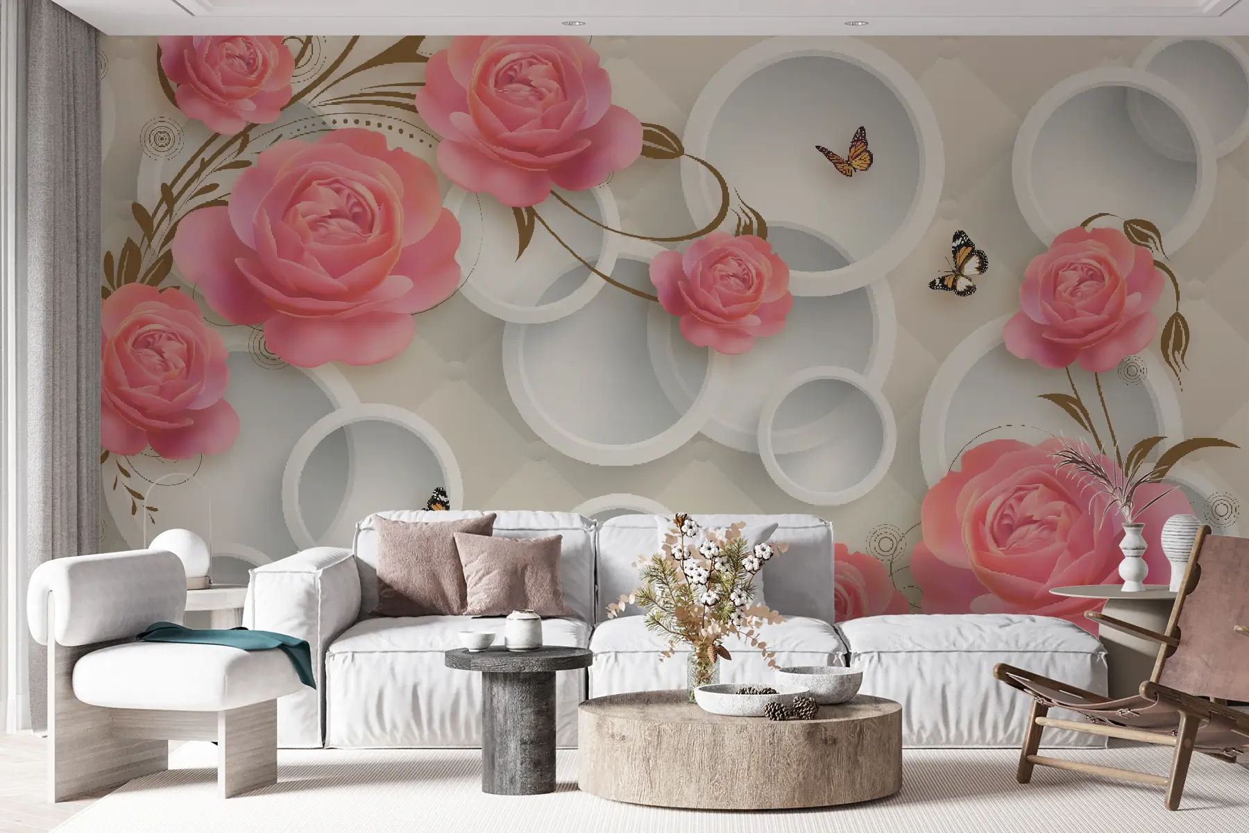 wall murals Ружичасте руже и коврче u22883