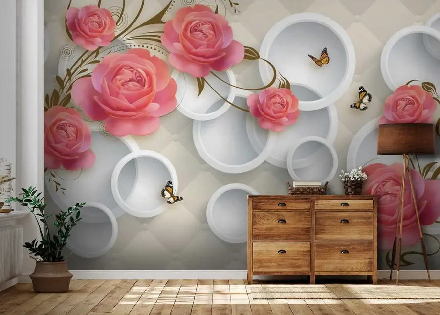 wall murals Ружичасте руже и коврче u22883