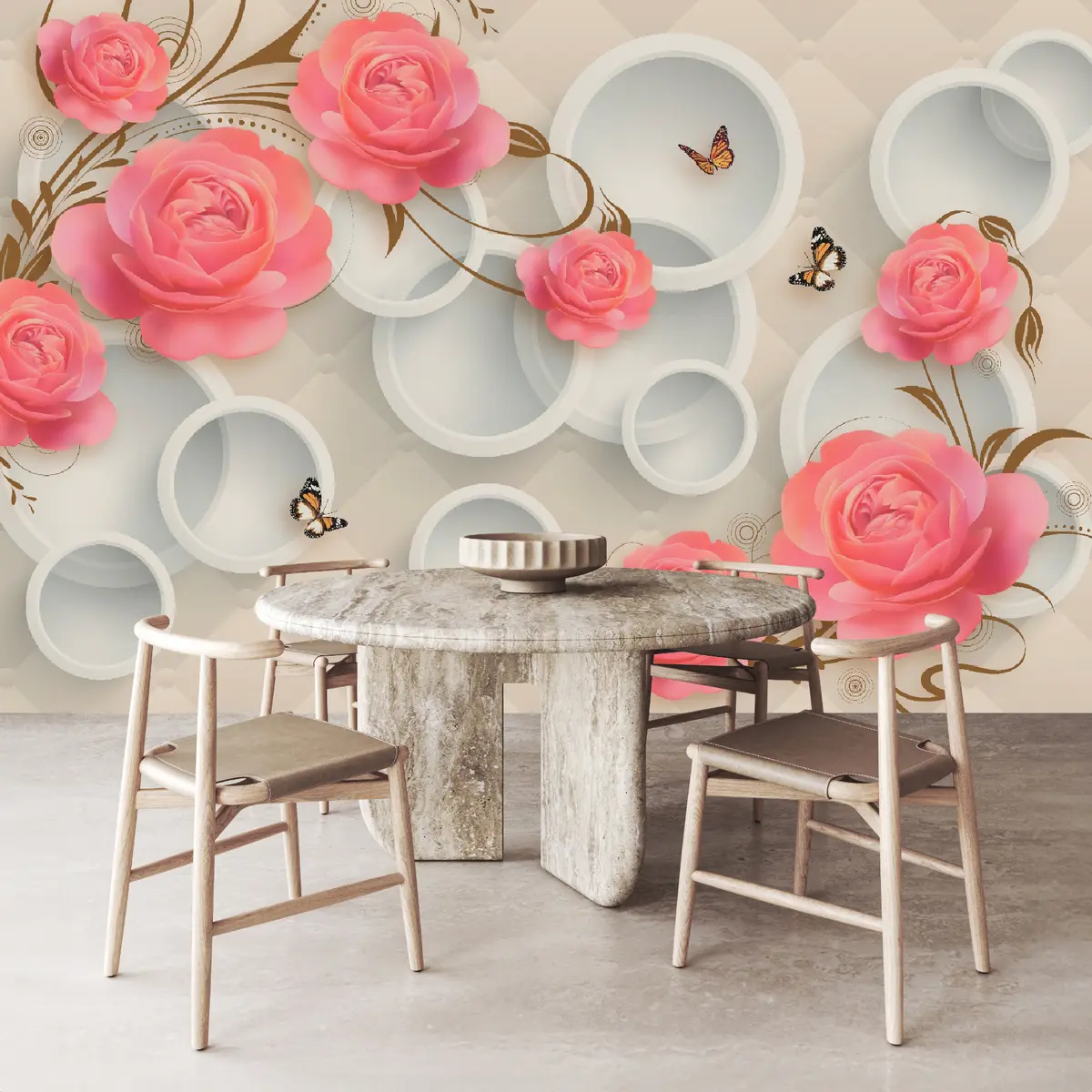 wall murals Ружичасте руже и коврче u22883