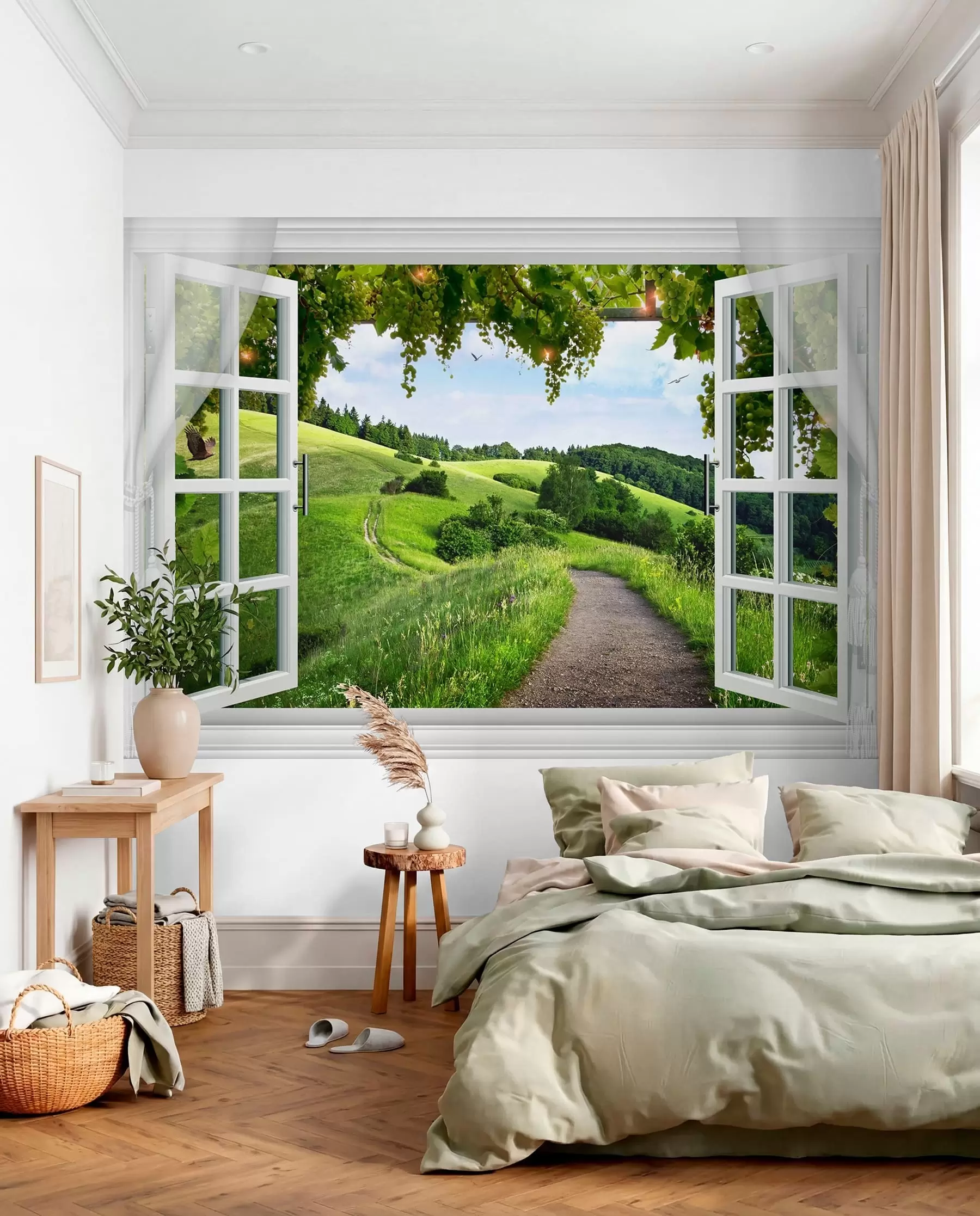 wall murals Prozor ka zelenim brdima u28196