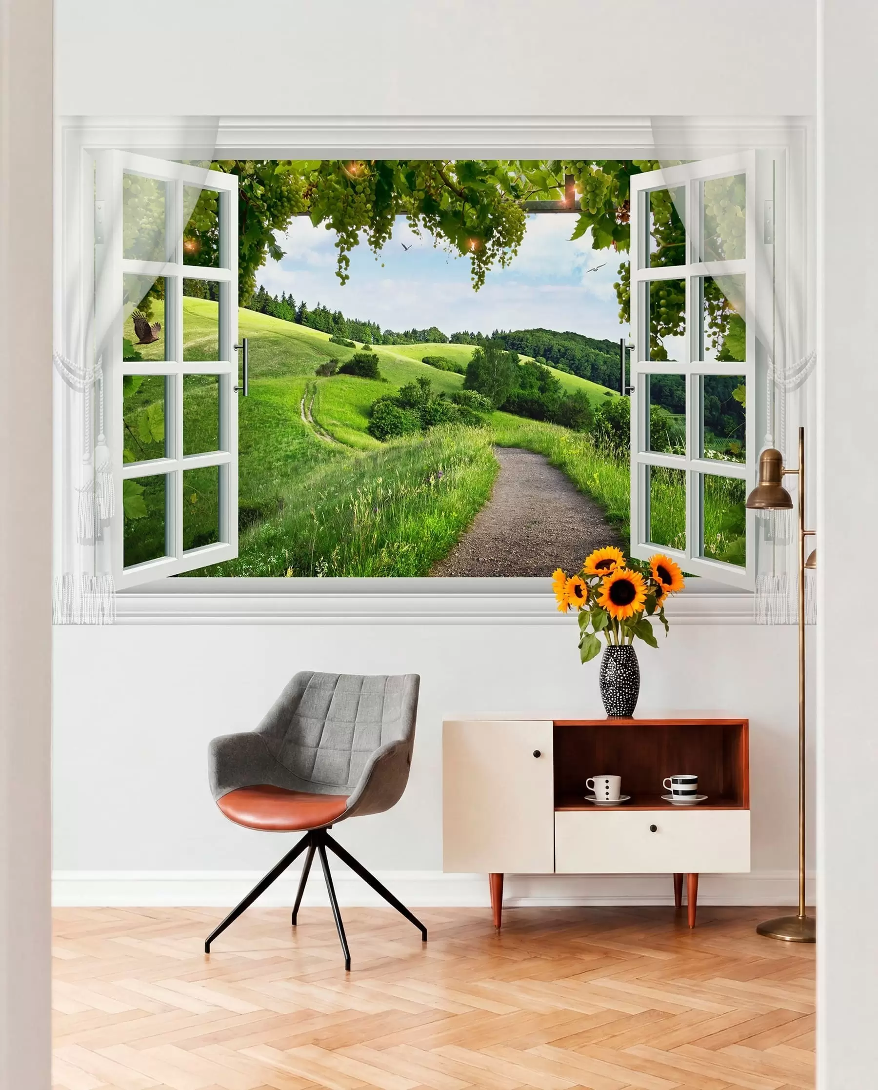 wall murals Prozor ka zelenim brdima u28196