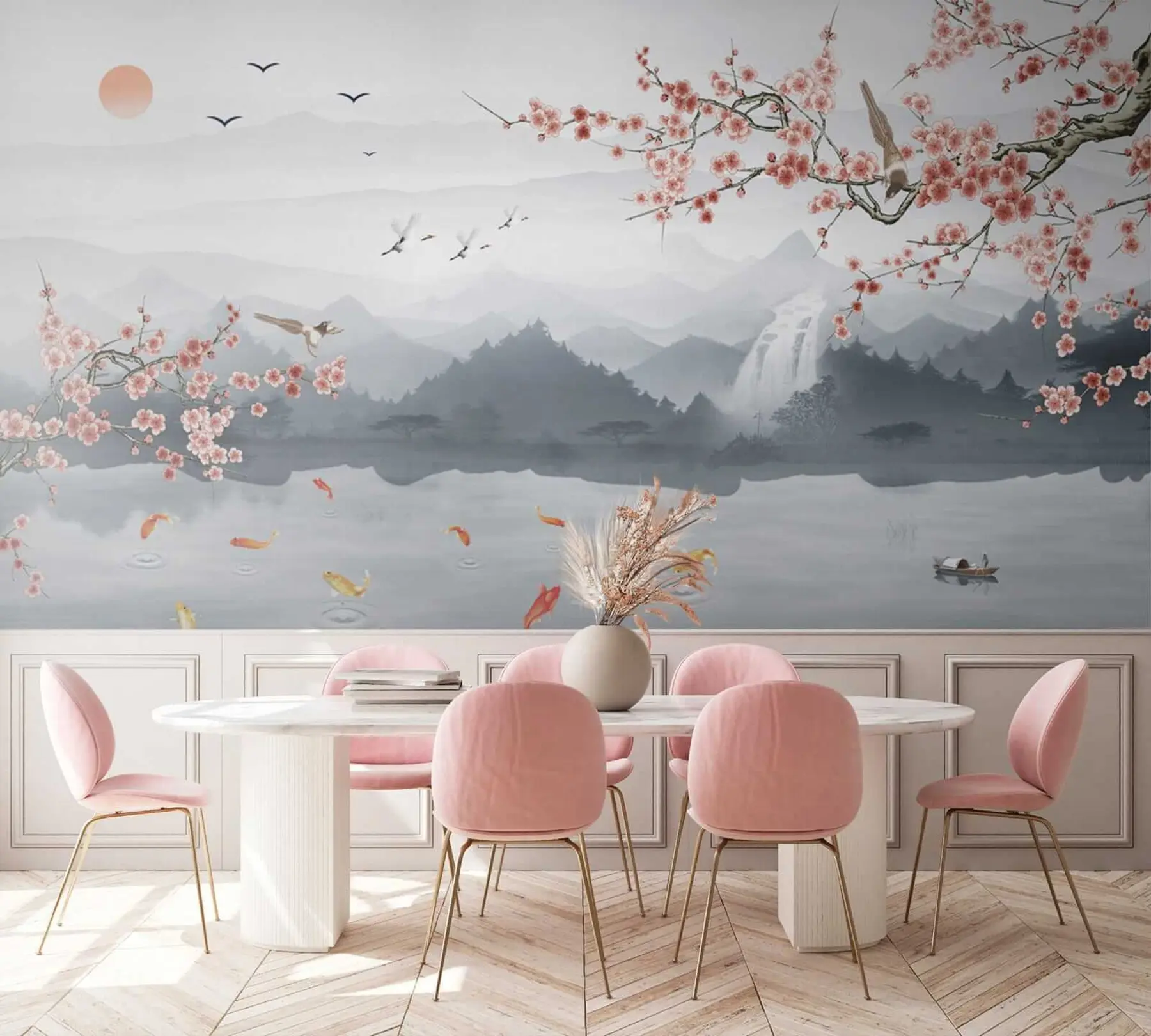 wall murals Сакура на позадини језера и планина u28840