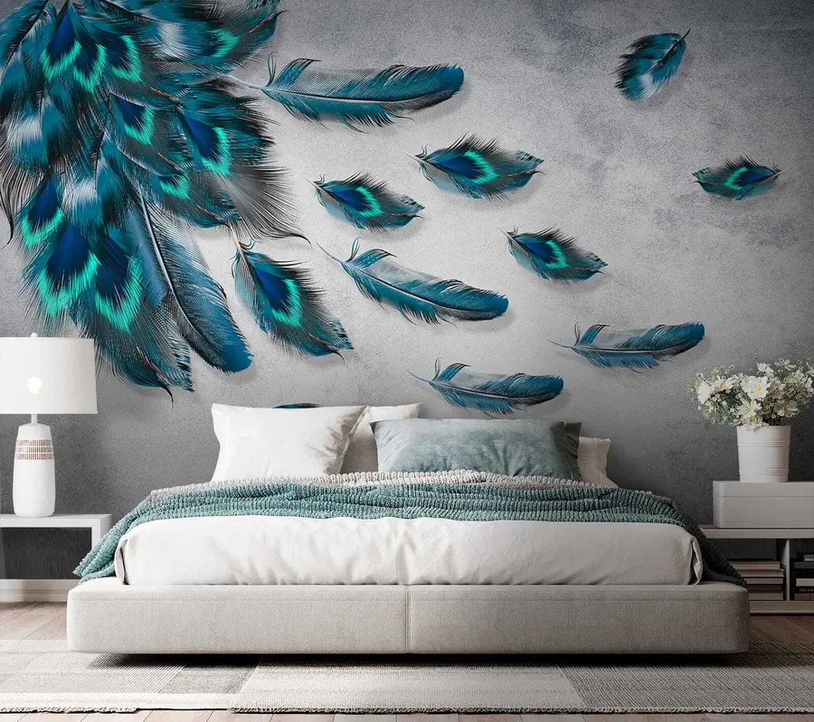 wall murals Пеацоцк перје на позадини бетонског зида u29836