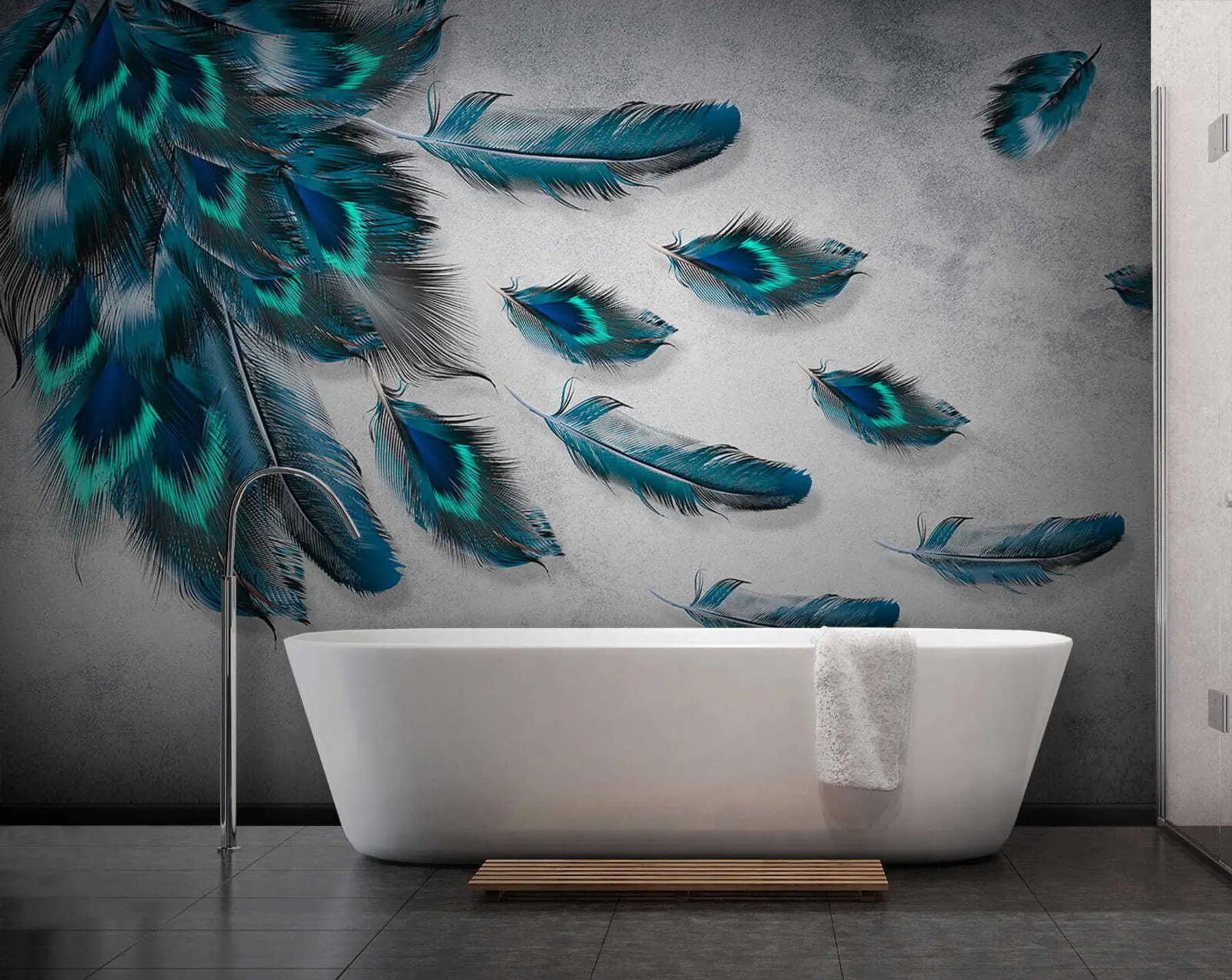 wall murals Пеацоцк перје на позадини бетонског зида u29836
