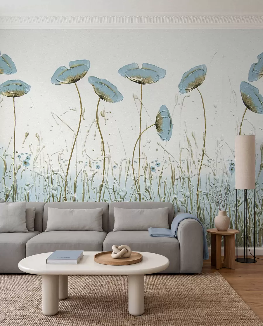 wall murals Plavi cvjetovi dugih stabljika u34867