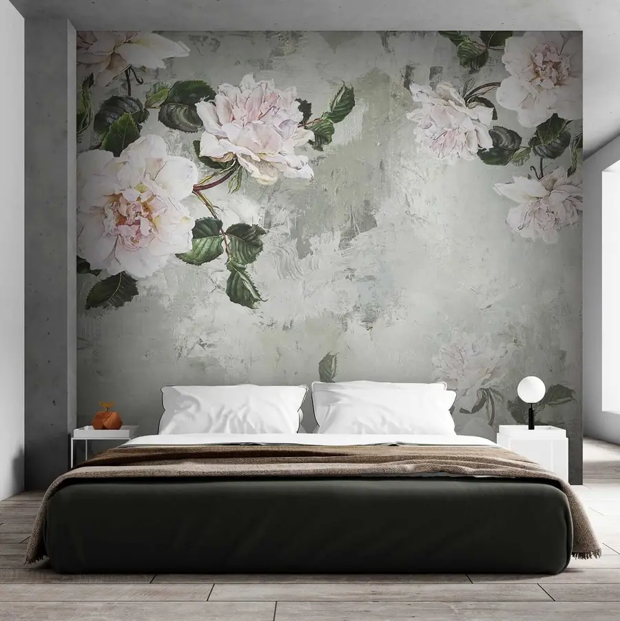 wall murals Цветајуће филијале на позадини облогеног зида u37301