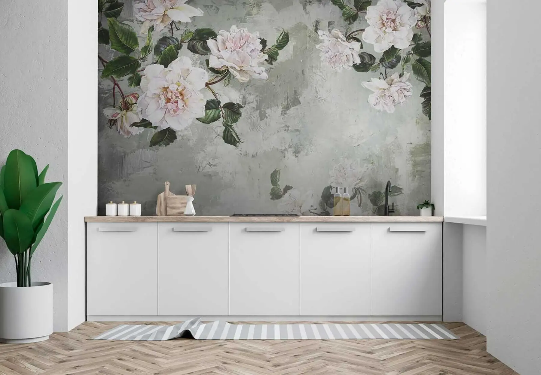 wall murals Цветајуће филијале на позадини облогеног зида u37301