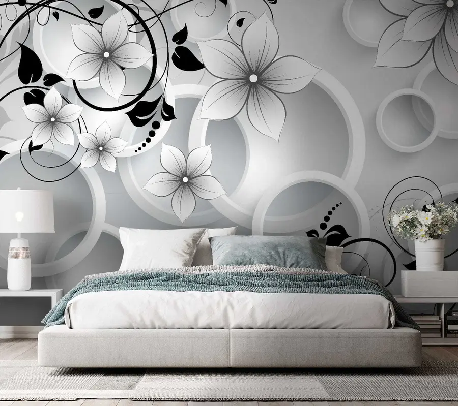 wall murals Бели цвеће и црна винова лоза u37888