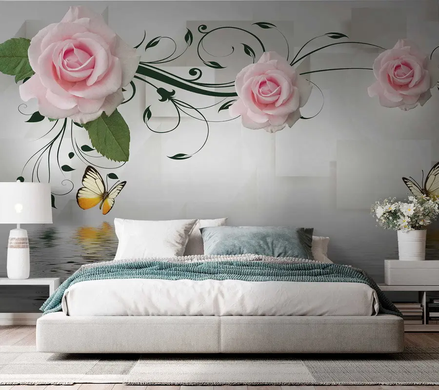 wall murals Ружичасте руже са коврчама u38141