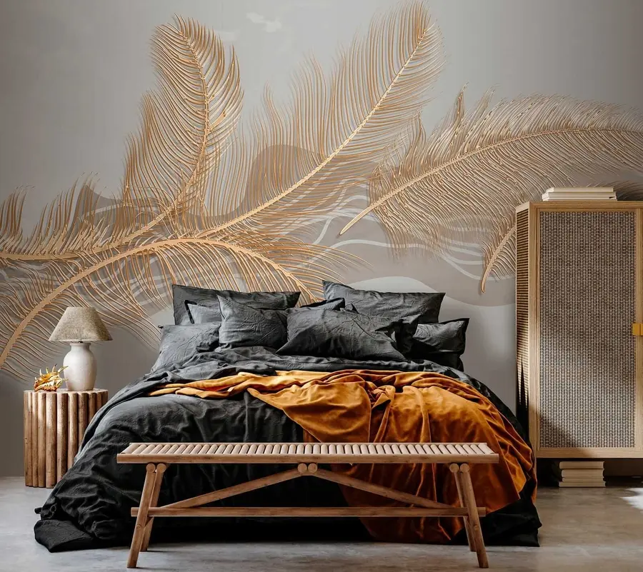 wall murals Велико крхко перје на сивој позадини u40388