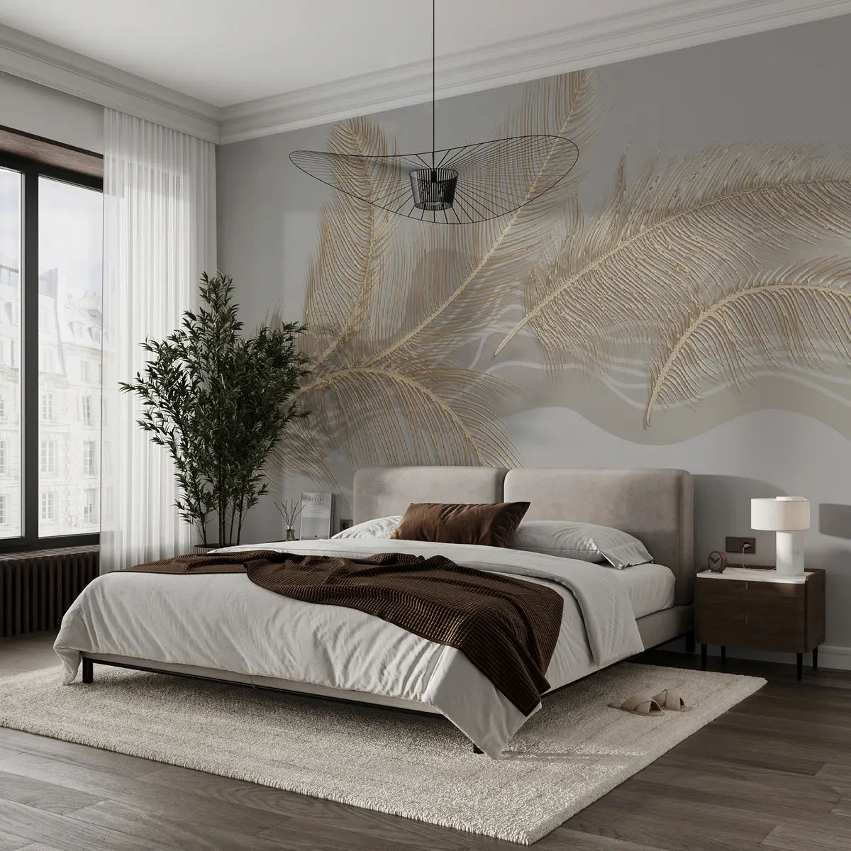 wall murals Велико крхко перје на сивој позадини u40388