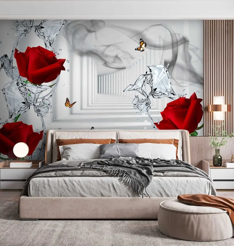 wall murals Црвене руже и пљусак воде u41092