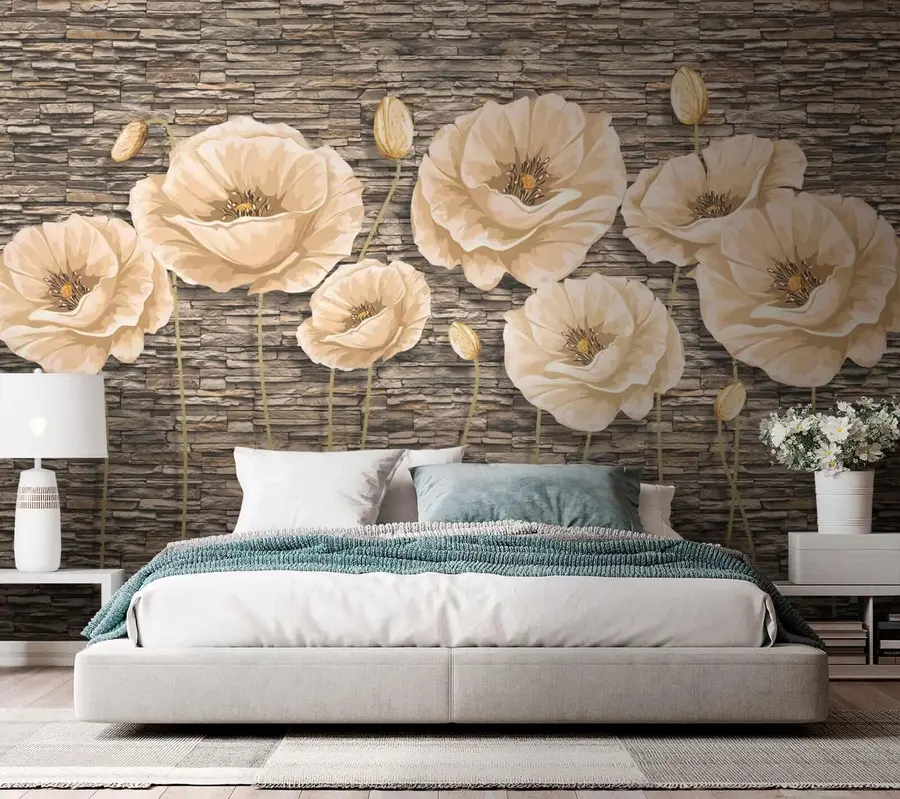 wall murals Цвеће на позадини каменог зида u41855