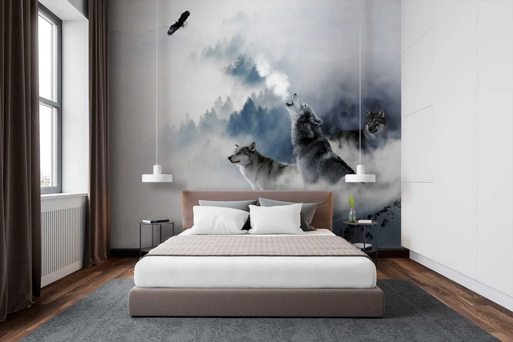 wall murals Вукови у шуми u42161