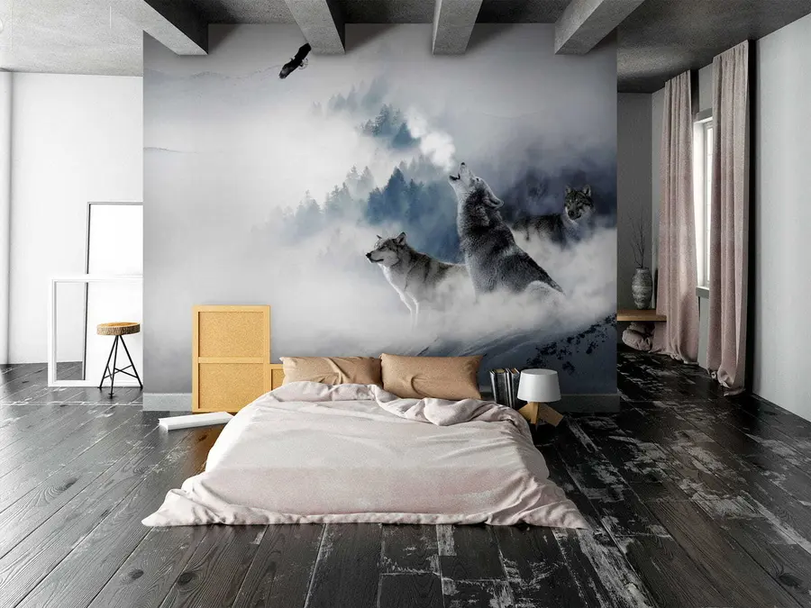 wall murals Вукови у шуми u42161