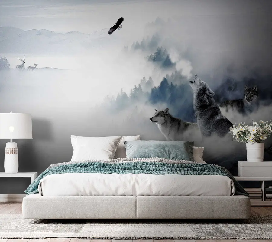 wall murals Вукови у шуми u42161