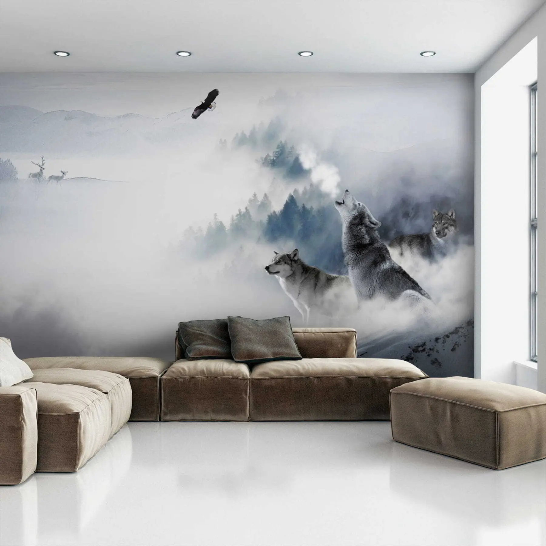 wall murals Вукови у шуми u42161