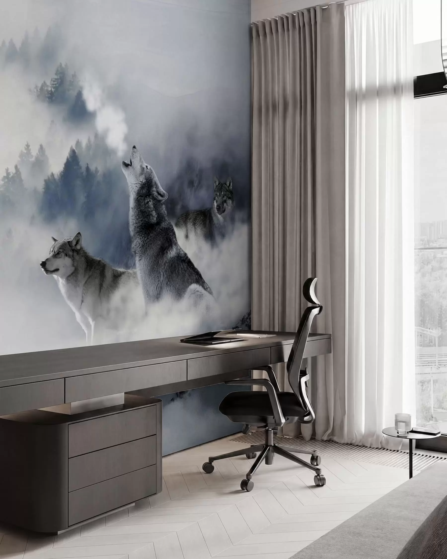 wall murals Вукови у шуми u42161