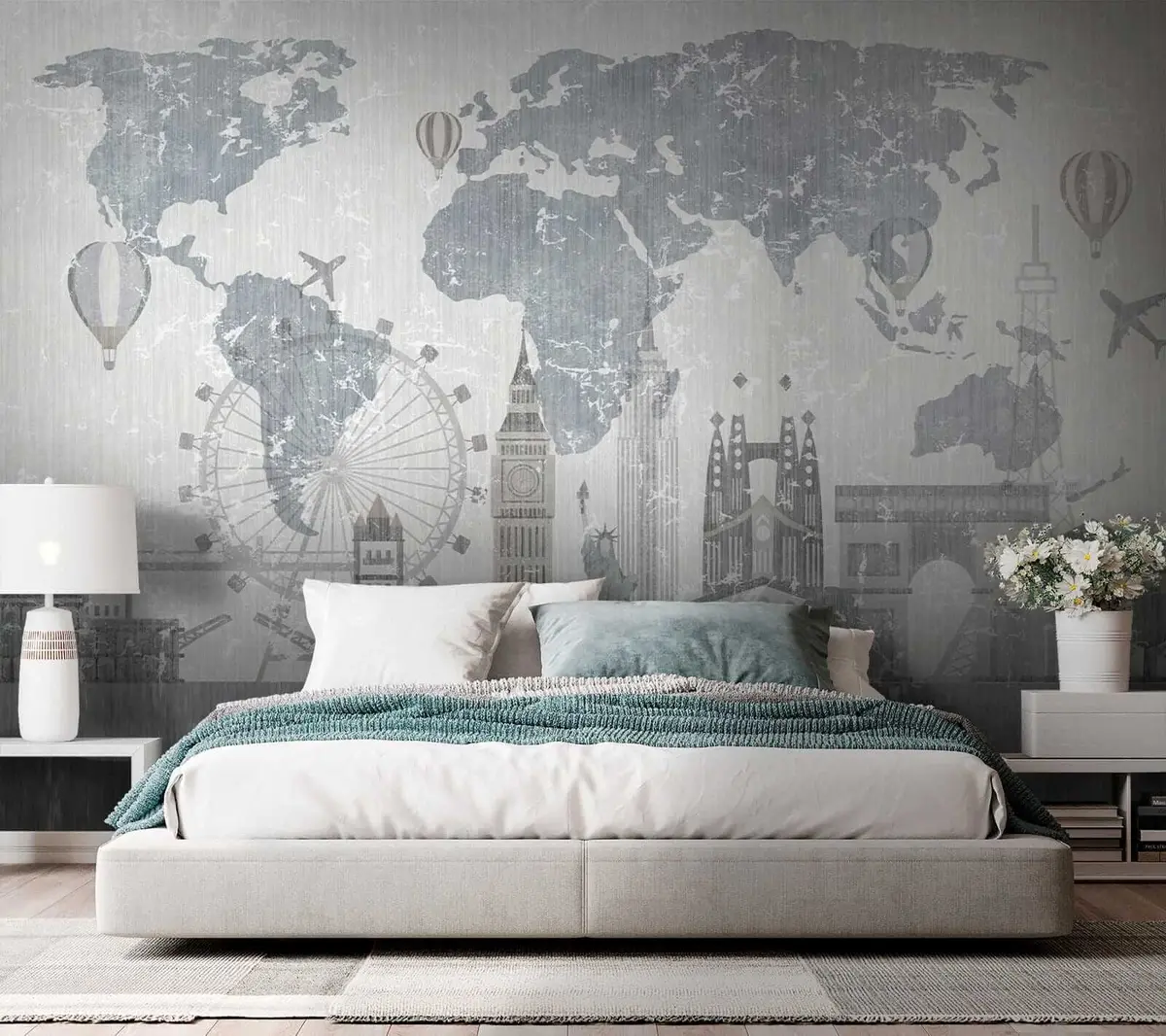 wall murals Мапа света у сивим тоновима u53138