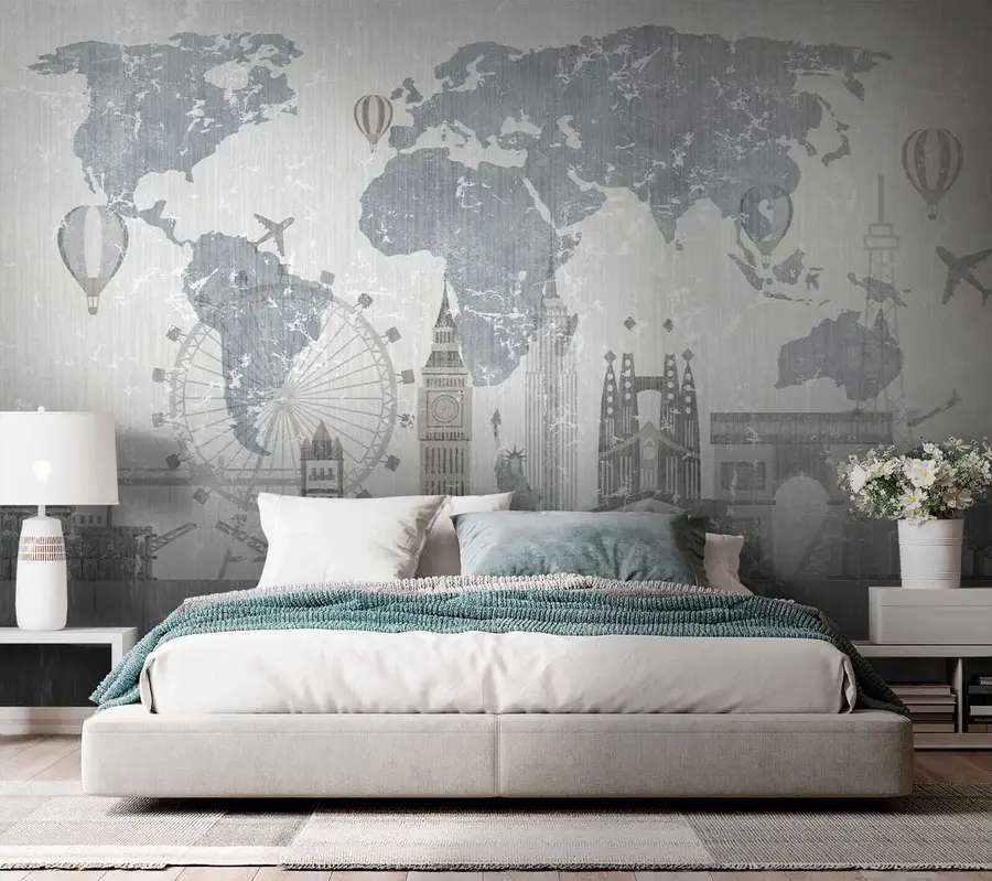 wall murals Мапа света у сивим тоновима u53138