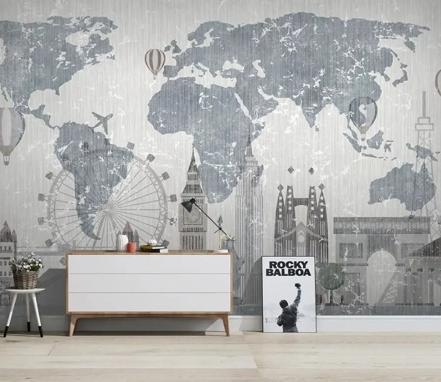 wall murals Мапа света у сивим тоновима u53138