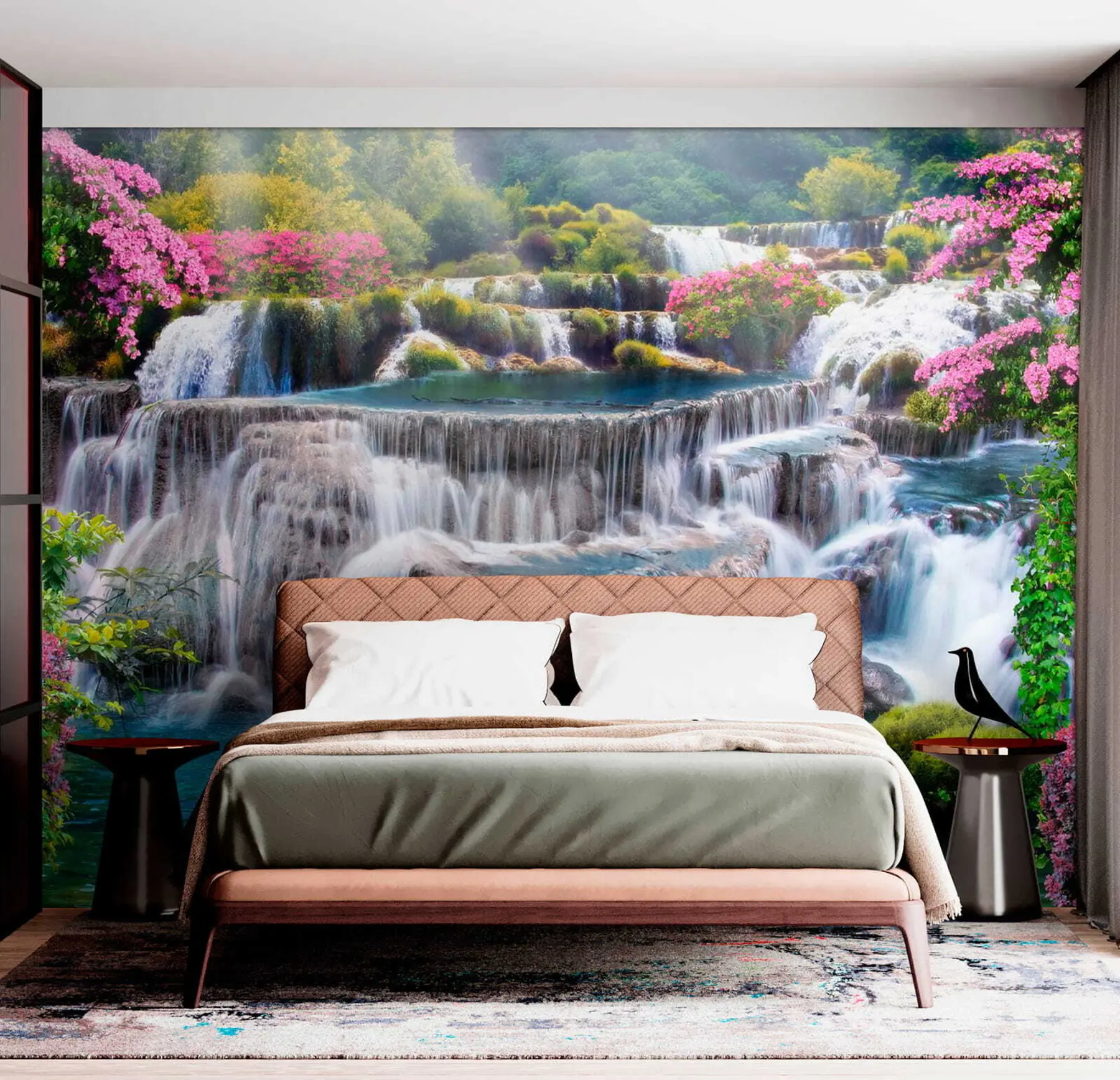 wall murals Водопад и цветајуће дрвеће u60065