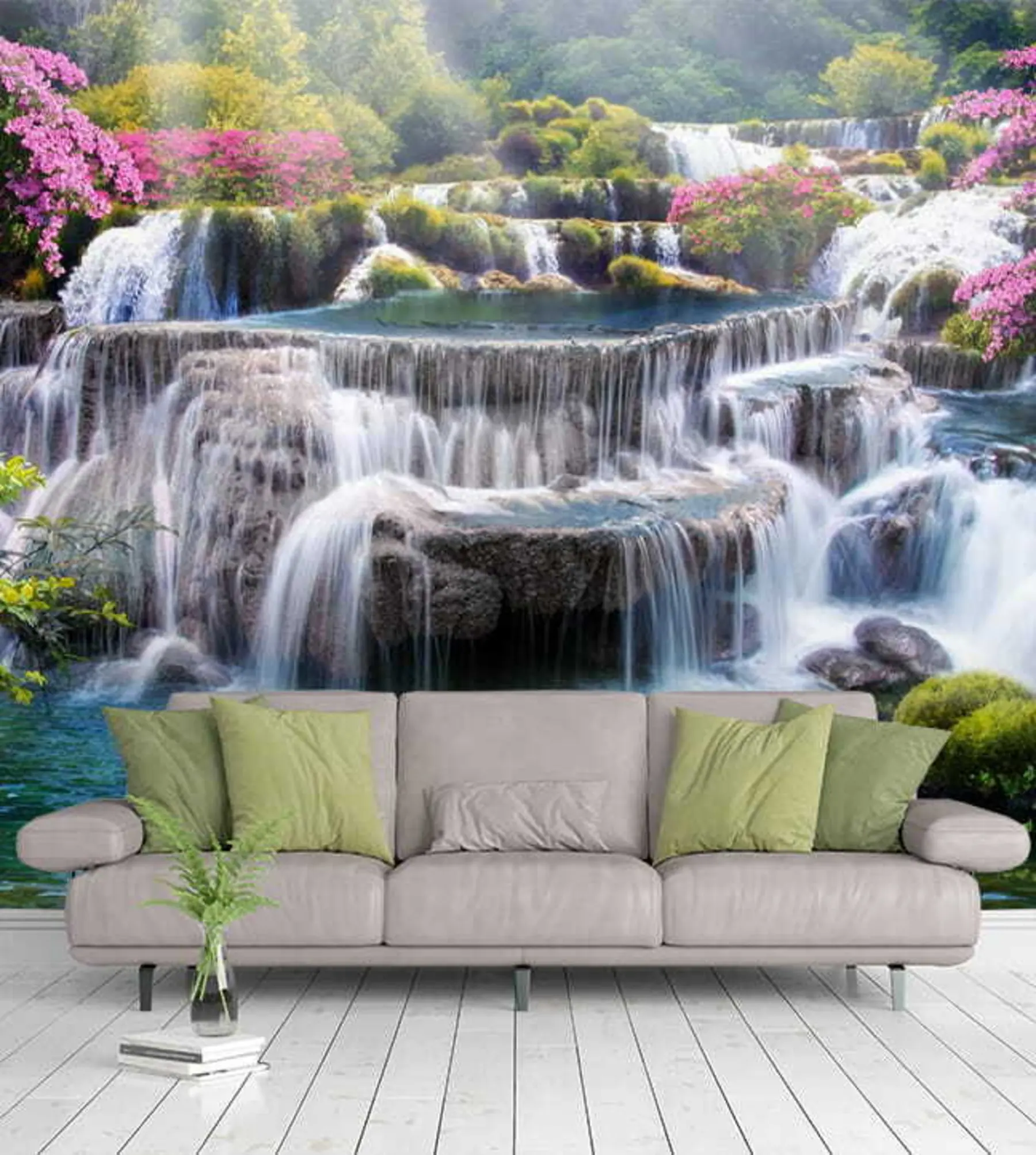 wall murals Водопад и цветајуће дрвеће u60065