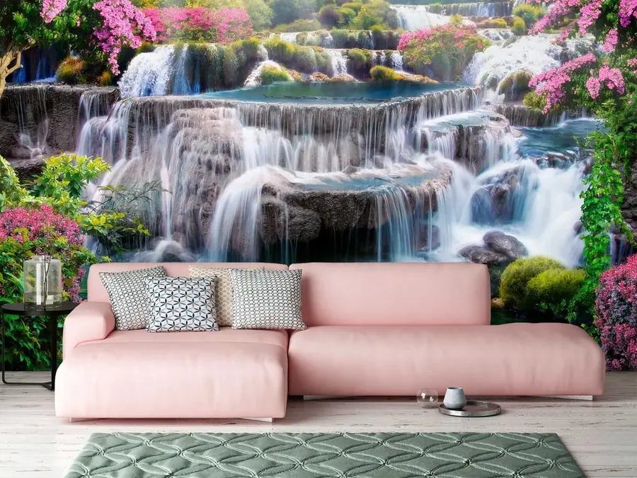 wall murals Водопад и цветајуће дрвеће u60065