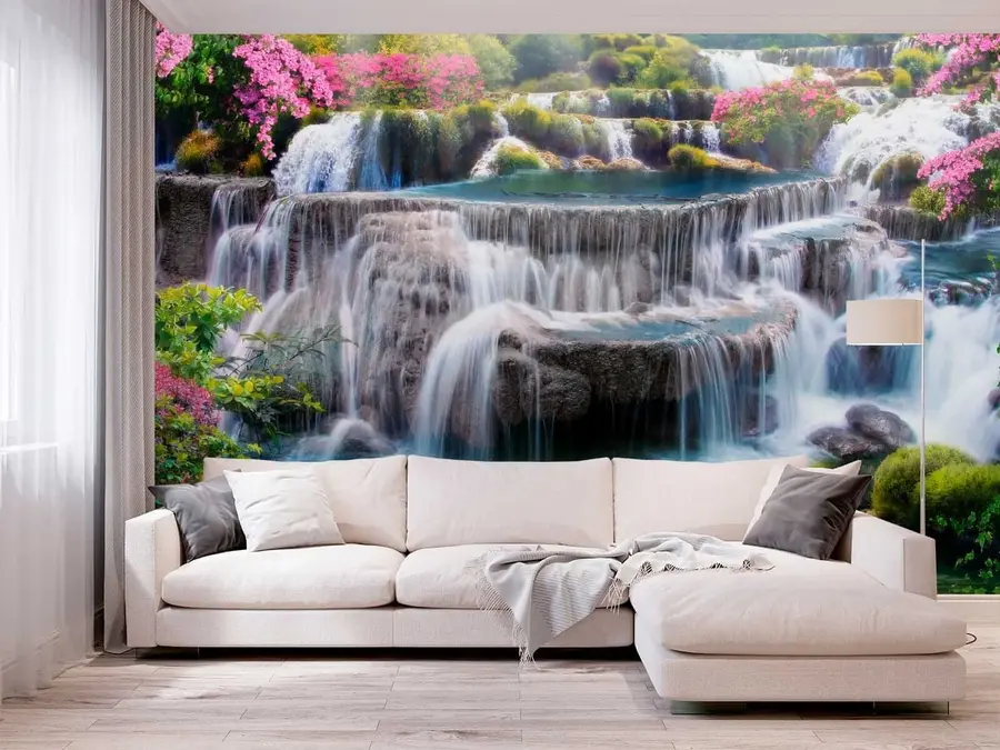 wall murals Водопад и цветајуће дрвеће u60065
