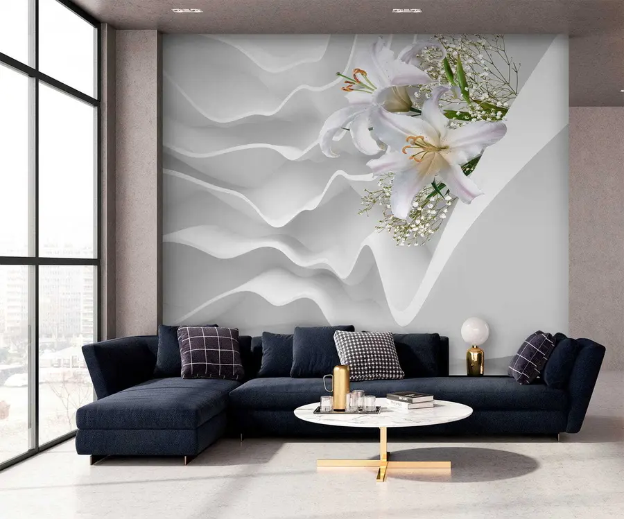wall murals Љиљани и текстурирани зид u60451