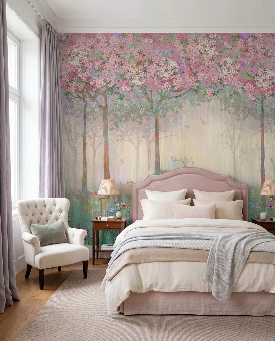 wall murals Jeleni u procvjetaloj šumi u62100