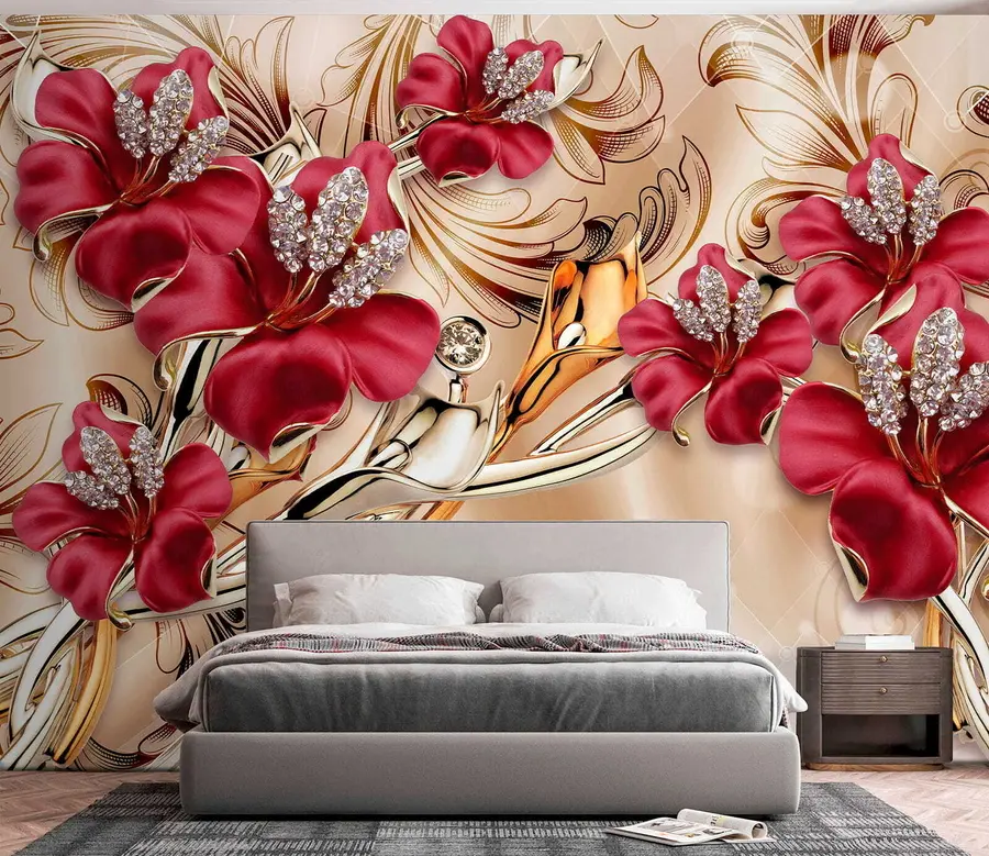 wall murals Црвени љиљани са 3Д ефектом u70604